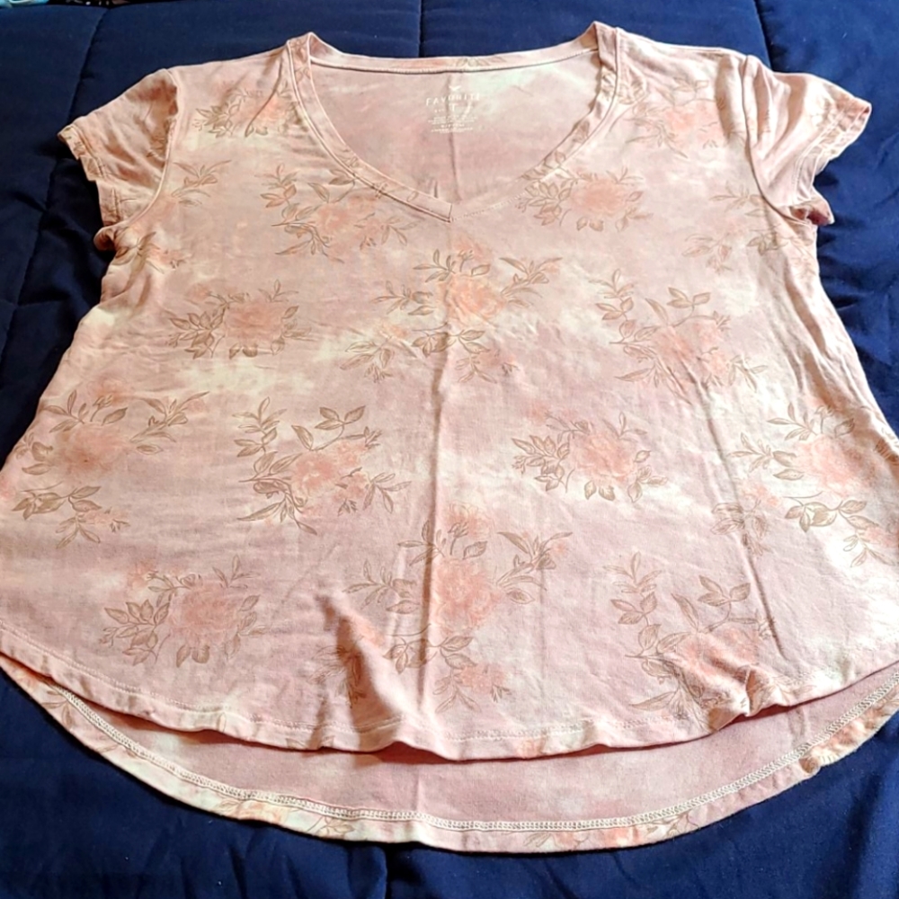 Pink Floral American Eagle V-Neck Tee